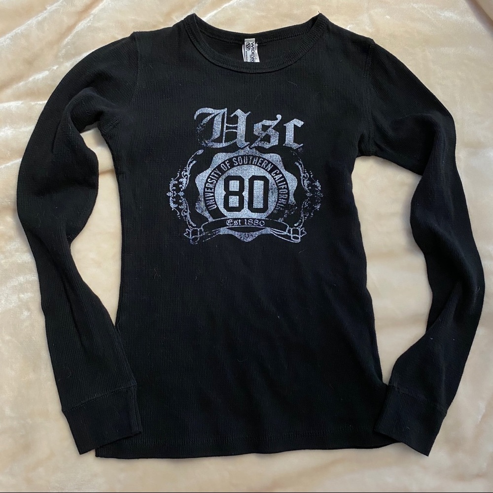 USC black white logo long sleeve thermal top